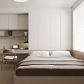 Modern Tatami Bedroom Interior Design With Bed Desk Chair And Window Blinds