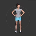 Woman Wearing Gray T-shirt Light Blue Shorts With Bun Hairstyle Hands On Hips