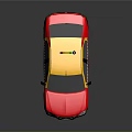 Red and Yellow Taxi Sedan With Checkerboard Pattern Doors And Roof Top Sign