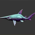 Turquoise Long Snouted Fish with Purple Fins and Sleek 3D Model Design