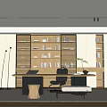 Modern Study Room Interior Design With Large Bookshelf Wooden Desk And Comfortable Chair