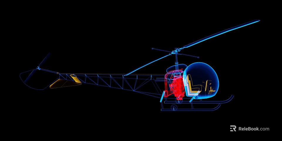 Detailed Helicopter Design With Blue Outline Red Interior And Yellow Accents 3d model 