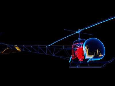 Detailed Helicopter Design With Blue Outline Red Interior And Yellow Accents 3d model