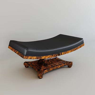 Elegant Curved Stool With Black Leather Seat And Ornate Wooden Base Design 3d model