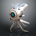 Futuristic Robotic Equipment With Tripod Legs And Circular Sensor Lens 3d model