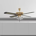 Air Conditioner Fan With Golden Base Black Blades And White Lights On White Ceiling
