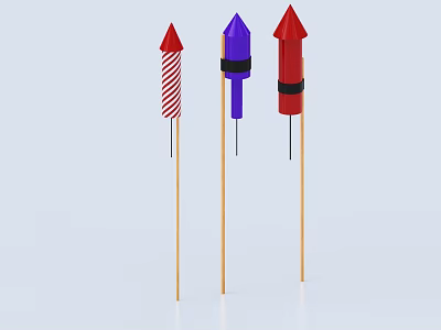 Colorful Fireworks with Different Designs on Wooden Sticks Against Light Background 3d model