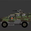 Camouflaged Armored Military Vehicle With Roof Mounted Equipment And Off Road Tires
