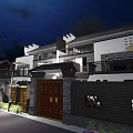 Traditional Chinese Semi Detached Villa With Two Story Glass Windows Balcony And Greenery