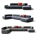 Modern Sectional Sofa with Red Beige Pillows for Living Room Interior 3d model