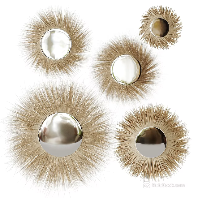 Modern Wall Decor With Round Mirrors And Fur Trim For Home Interior 3d model