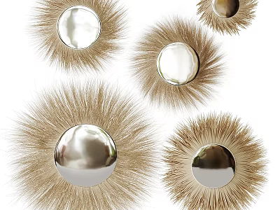 Modern Wall Decor With Round Mirrors And Fur Trim For Home Interior 3d model