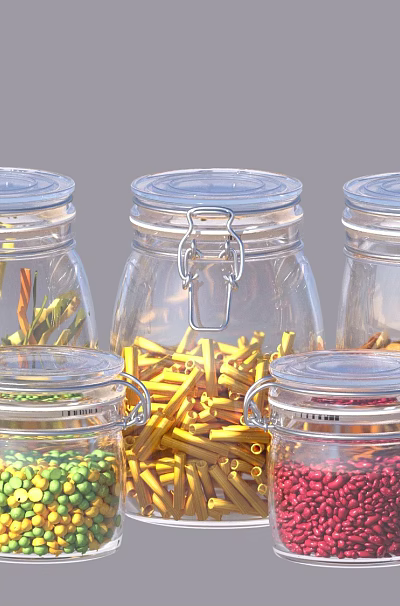 Clear Glass Jars With Various Food Items Like Pasta Beans And Colorful Grains 3d model Clear Glass Jars With Various Food Items Like Pasta Beans And Colorful Grains 3d model