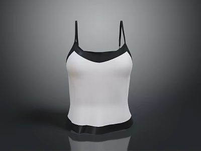 White Tank Top With Black Trim Sleeveless Design For Daily Wear 3d model