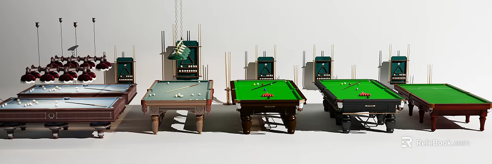 Premium Sports Equipment Featuring Billiard Tables Wooden Cues Scoreboards And Balls 3d model 