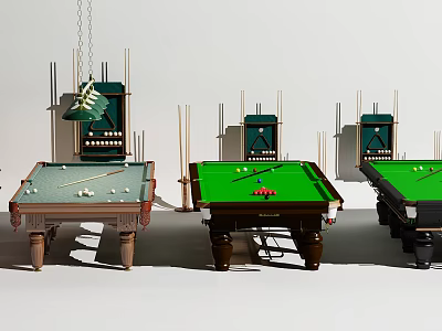 Premium Sports Equipment Featuring Billiard Tables Wooden Cues Scoreboards And Balls 3d model