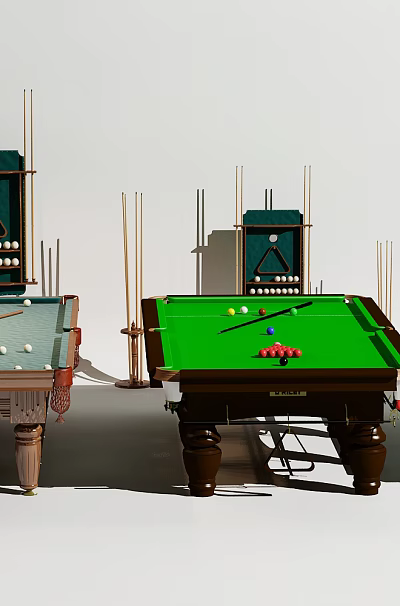 Premium Sports Equipment Featuring Billiard Tables Wooden Cues Scoreboards And Balls 3d model