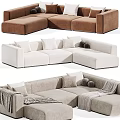 Modern Modular Sectional Sofa With Pillows And Throw Blankets In Neutral Tones For Living Room
