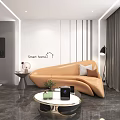 Smart Home Showroom Modern Interior Design With Gray Walls Curved Sofa And Marble Floor