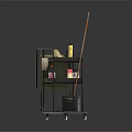 Black Metal Cleaning Cart With Shelves Mop Bucket And Cleaning Supplies