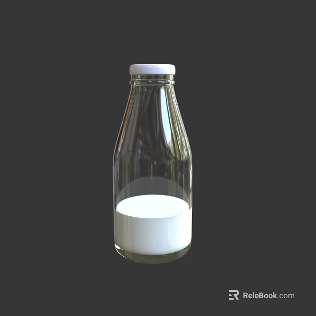 Fresh Milk In Transparent Glass Bottle With White Cap And Half Full 3d model 