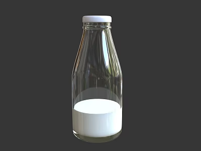 Fresh Milk In Transparent Glass Bottle With White Cap And Half Full 3d model