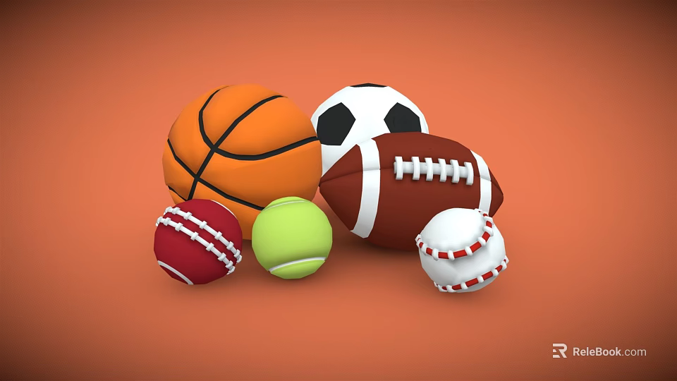 Different Types of Sports Equipment Including Basketball Soccer Football Cricket Tennis and Baseball 3d model 