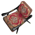 Stylish Accent Chair With Patterned Red Upholstery Black Wooden Arms And Gold Decor Accents