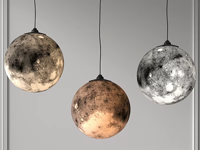 Stylish Spherical Pendant Lights With Moon Surface Texture Various Tones For Modern Interior Decor 3d model