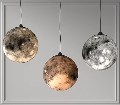 Stylish Spherical Pendant Lights With Moon Surface Texture Various Tones For Modern Interior Decor 3d model