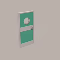 Modern Swing Door With Glass Panel Circular Window And Green Gray Design