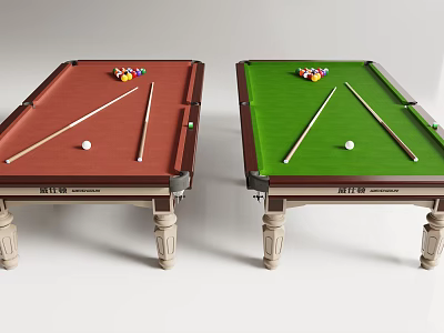 High Quality Billiard Tables with Red Green Cloth Balls and Cues Sports Equipment 3d model
