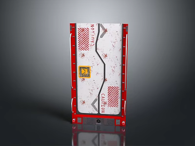 Red and White Safety Exit Door with Warning Sign Yellow Label and Frame 3d model