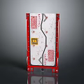 Red and White Safety Exit Door with Warning Sign Yellow Label and Frame