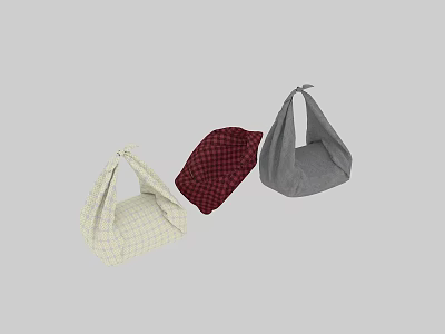 Three Colorful Fabric Storage Bags With Checkered Patterns For Home Organization 3d model
