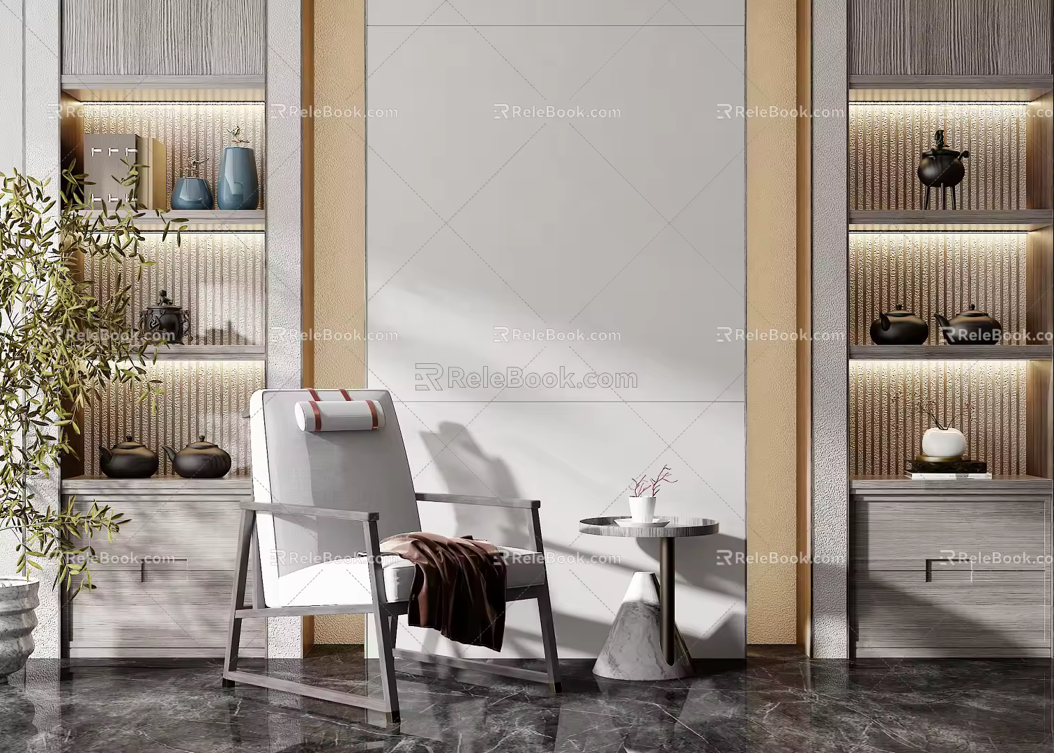New Chinese-style Single Sofa Side 3d model