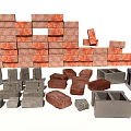 Red Gray Stone Bricks And Wood Timber Concrete Blocks Building Materials