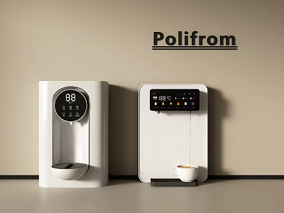 Poliform Modern White Water Dispenser And Coffee Machine With Display Screen And Cup 3d model