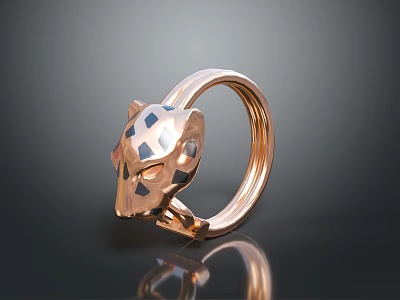 Rose Gold Ring With Stylish Leopard Head And Diamond Shaped Pattern 3d model