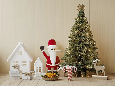 Festive Christmas Decorative Ornament Set With Santa Claus Tree House Reindeer And Candy Cane 3d model