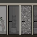 Modern Black Frame Hinged Doors With Textured Glass For Interior Design 3d model