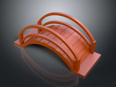 Red Wooden Arch Bridge Traditional Architecture Design With Curved Beams 3d model