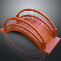 Red Wooden Arch Bridge Traditional Architecture Design With Curved Beams