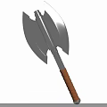 Double Bladed Battle Axe Weapon With Metal Blades And Brown Wooden Handle
