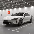 Modern Well Lit Parking Garage With Electric Cars Charging Stations White And Blue Vehicles