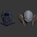 Fantasy Armor Helmets With Spiked Design And Horned Metallic Finish On White Background