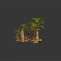 Cartoon Egyptian Scene With Anubis Figure Palm Trees Sandy Landscape And Golden Pyramid