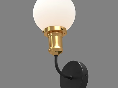 Modern Wall Lamp With White Spherical Lampshade Golden Base And Black Curved Rod 3d model