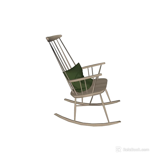 Comfortable Wooden Rocking Chair With Light Frame And Green Cushion For Home Relaxation 3d model 