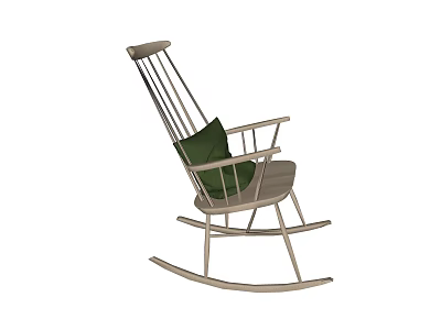 Comfortable Wooden Rocking Chair With Light Frame And Green Cushion For Home Relaxation 3d model